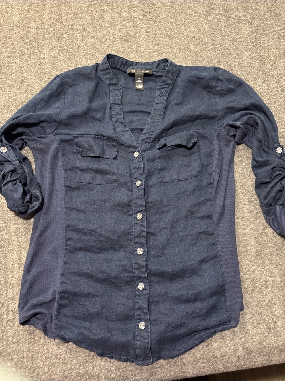 INC International Concepts Dark Navy Linen Shirt